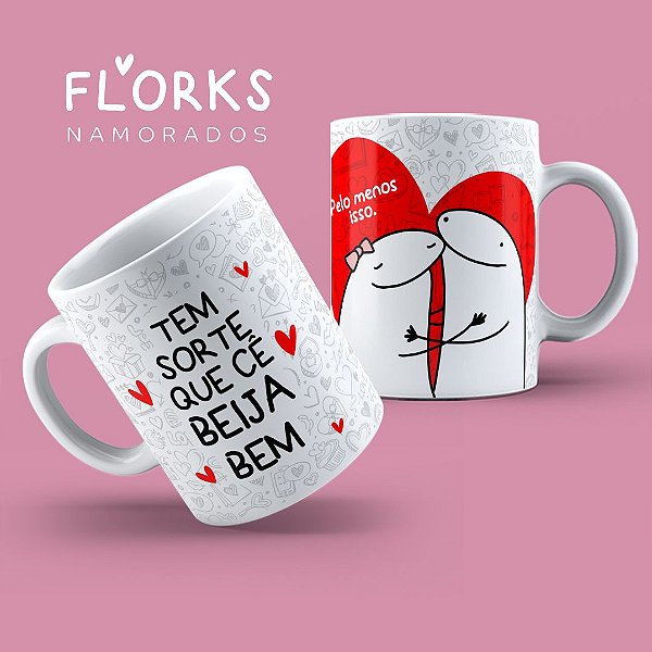 Caneca dia dos namorados FLORK 010-1 Tem sorte que cê beija bem!