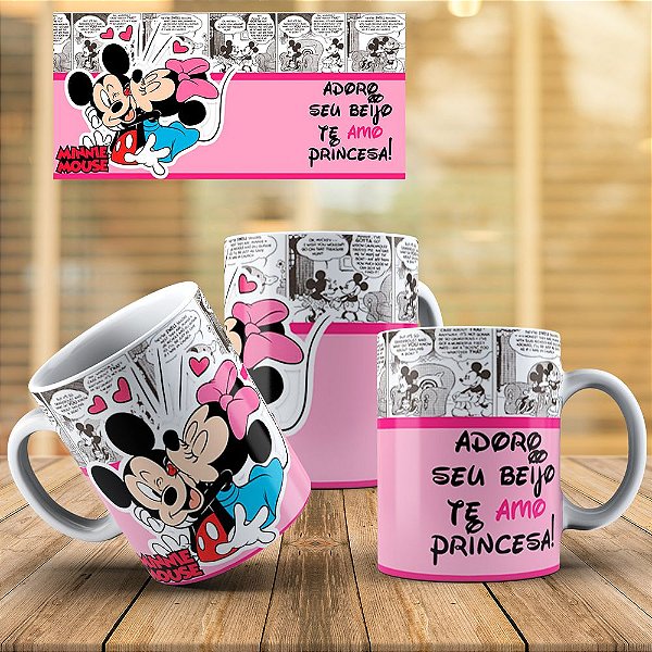 Caneca dias dos Namorado Mickey e Minnie 004-10 Adoro o seu beijo te amo princesa!