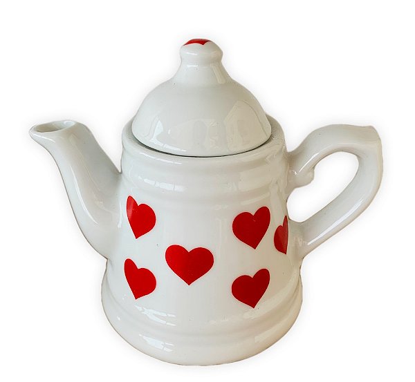 Bule Retro para Café em Porcelana Corações Vermelhos 450ml