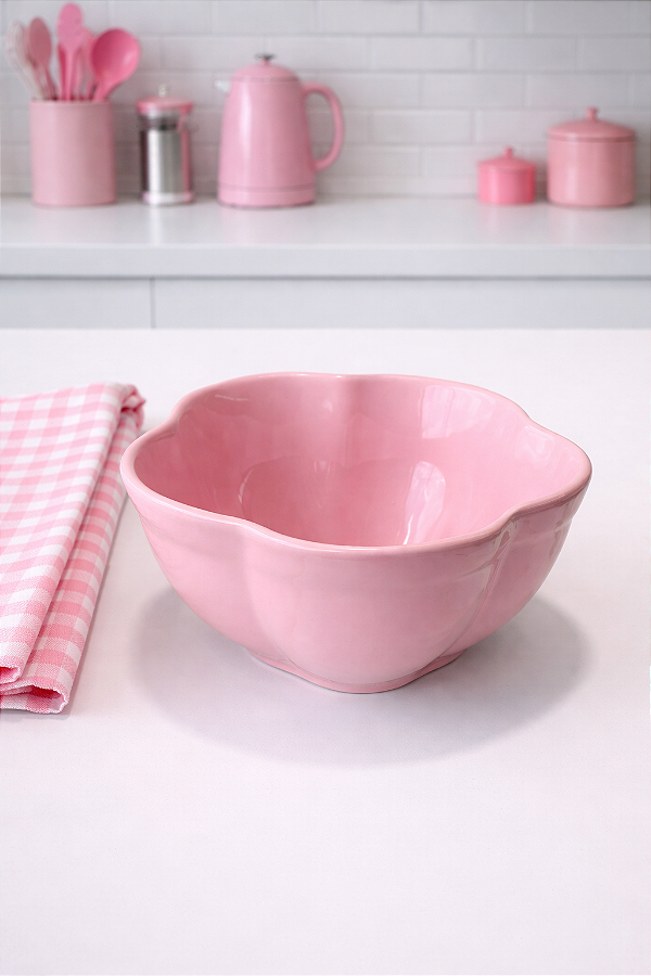 Tigela Flor em Cerâmica Rosa 500ml
