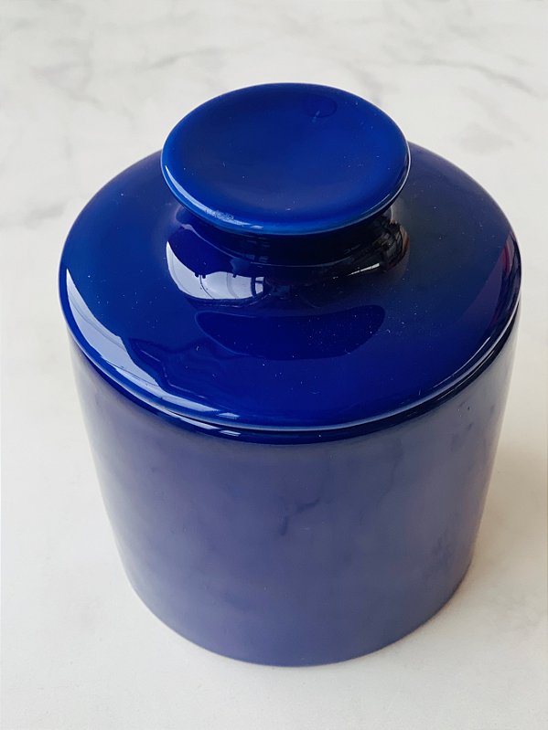 Manteigueira Francesa em Cerâmica Azul Cobalto