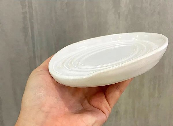 Descanso para Utensílios Oval Cerâmica Branco
