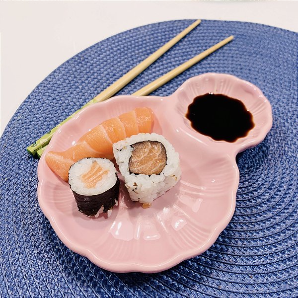 Prato para Sushi Flor em Cerâmica Rosa