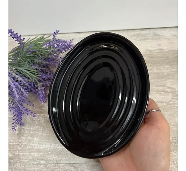 Descanso para Utensílios Oval Cerâmica Preto