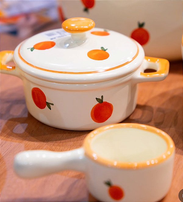 Caçarola Pequena de Cerâmica Decorada com Laranjinhas Linha Tutti Frutti