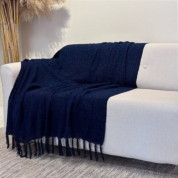 Manta Decorativa em Chenille-Azul Marinho-1,80x1,20.