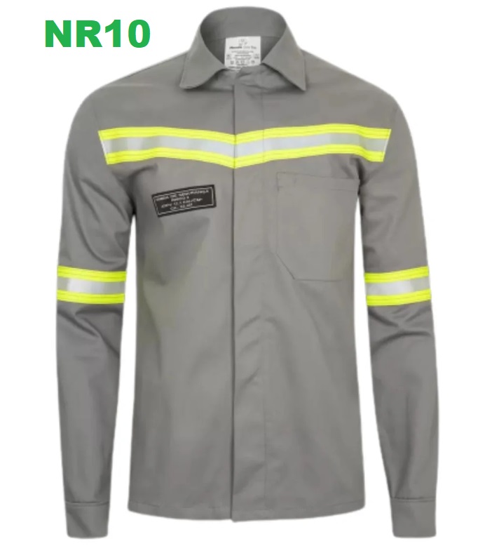 Camisa Eletricista NR10 Risco 2 Cinza com Refletivo Verde CA48511 (CA 48511)