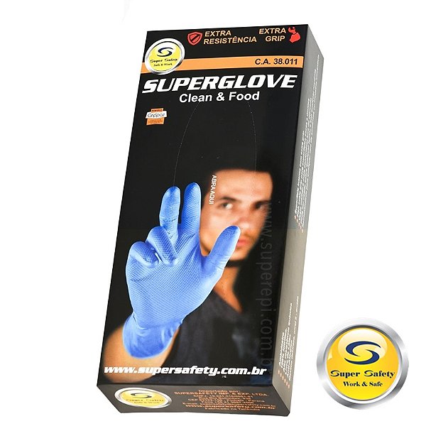 Luva Nitrílica Ambidestra Reutilizável CA38011 Super Safety Caixa 50 Unidades (CA 38011)