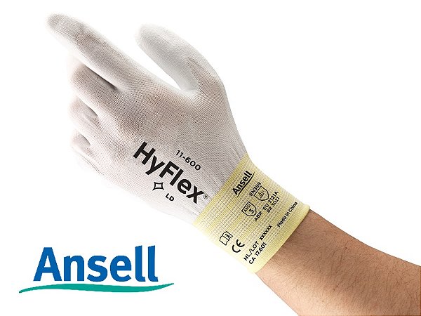 Luva HyFlex 11-600 CA17601 Ansell Nylon e PU Poliuretano Branca (CA 17601)