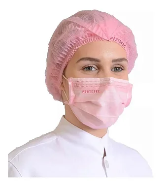 Touca Sanfonada TNT Descartável Rosa 20g Pacote 100 unidades