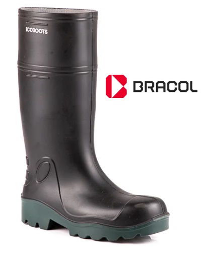 Bota de Pvc Bico de Composite CA34671 Ecoboots Bracol Antiperfure Palmilha de Aço Preto e Verde 35 Cm  (CA 34233)