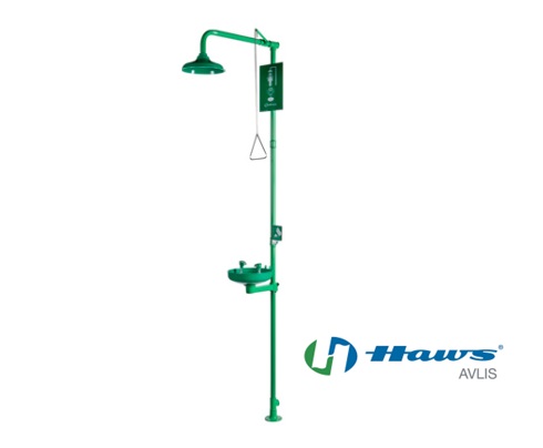 Chuveiro e Lava-olhos de Emergência CL-001 KIT ABS Haws Avlis Aço Galvanizado Fixação no Piso