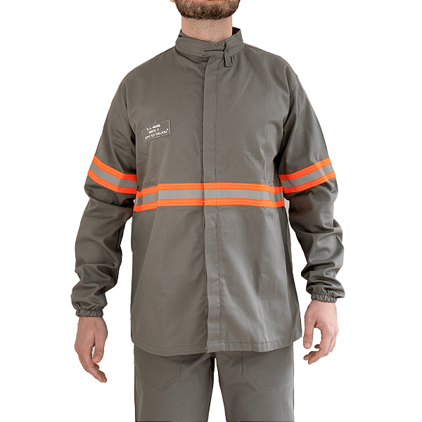 Camisa Eletricista NR10 Risco 2 CA45350/50038 - Cinza com Refletivo Laranja - (CA 45350/50038)