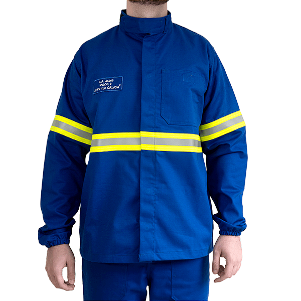 Camisa Eletricista NR10 Risco 2 CA45350/50038 - Azul Royal com Refletivo Verde (CA 45350/50038)