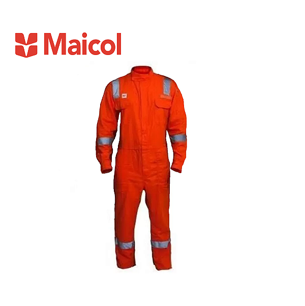 Macacão RF NR10 Offshore Padrão Petrobrás CA43427 Laranja Risco 1 e 2 Com Faixa Refletiva Maicol (CA 43427)