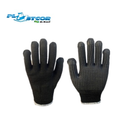 Luva Tricotada em Algodão Preta 2 Fios CA32057 Com Pigmento Plastcor (CA 32057)