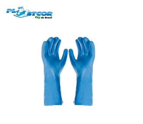 Luva em PVC Sem Forro Azul CA34592 Com Palma Áspera (CA 34592)