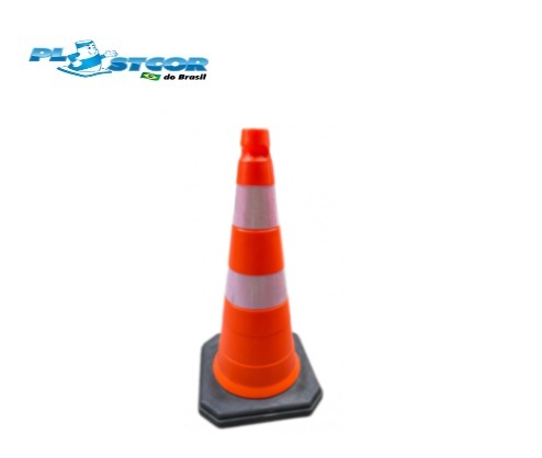 Cone de Sinalização Rígido PL 4060 75 CM Laranja e Branco - Plastcor
