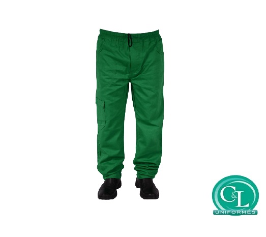 Calça em Brim Operacional Reforçada Verde Com Elástico Total