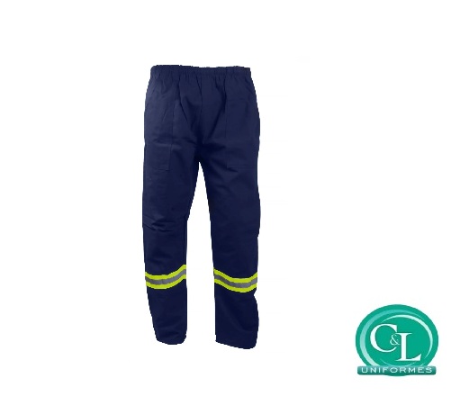Calça Operacional em Brim Reforçada Azul Marinho com Refletivo Verde