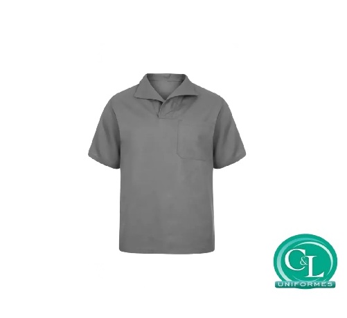 Camisa Brim Gola Italiana Manga Curta Cinza sem Refletivo