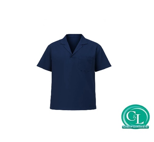Camisa Brim Gola Italiana Manga Curta Azul Marinho sem Refletivo