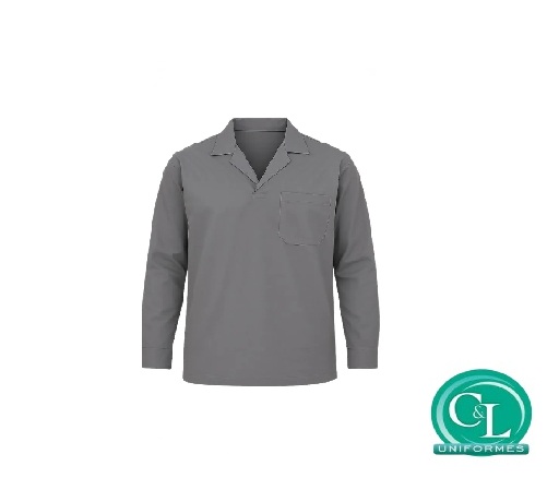 Camisa Brim Gola Italiana Manga Longa Cinza sem Refletivo