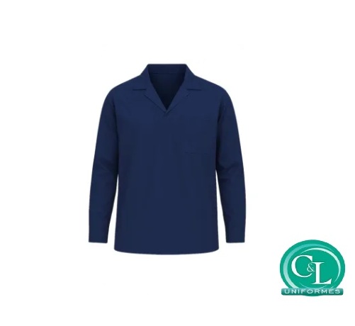 Camisa Brim Gola Italiana Manga Longa Azul Marinho sem Refletivo