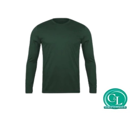 camiseta gola careca na malha 100% algodão manga longa verde oliva