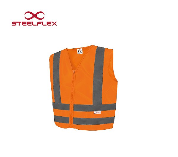 Colete de Sinalização Refletivo sem Bolso Laranja Com Ziper - SteelFlex