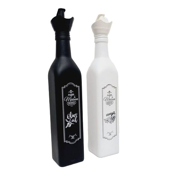 Galheteiro Vidro Decorado 2 Peças Vinagre Azeite  c/ Bico 500ML