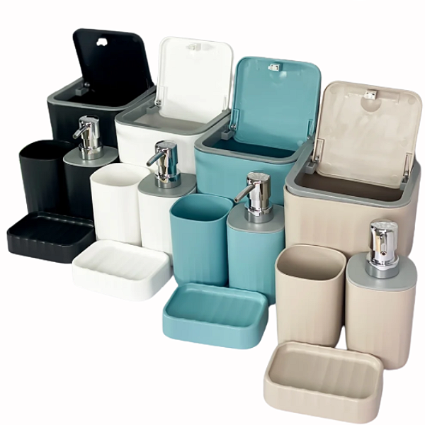 Kit Banheiro Lavabo 4 Peças Completo – Jogo de Banheiro Moderno, Resistente, Durável e Sofisticado para Pia e Decoração