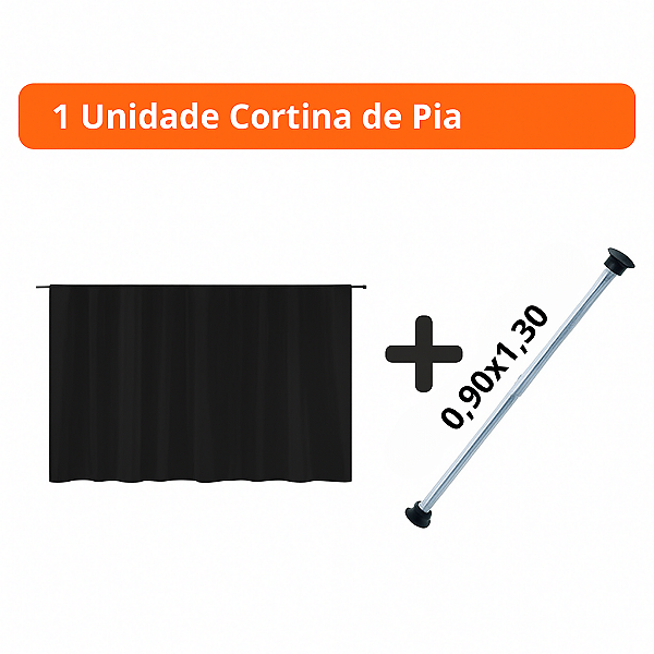 Kit Cortina de Pia PVC Antimofo + Suporte Varão Extensível Sem Furo