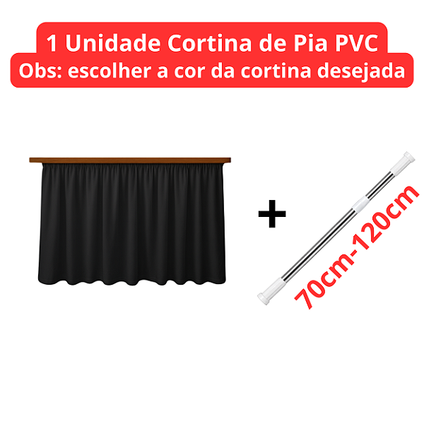 Kit Cortina para Pia em PVC com Varão Extensível Ajustável