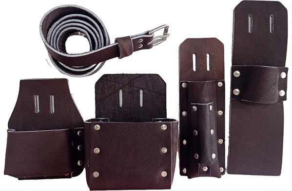 Cinto Carpinteiro Completo Marrom 5 Peças PS Artigos de Couro