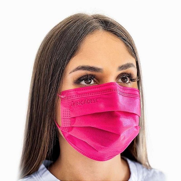 Máscara descartável tripla camada pink 50un Ingadesc