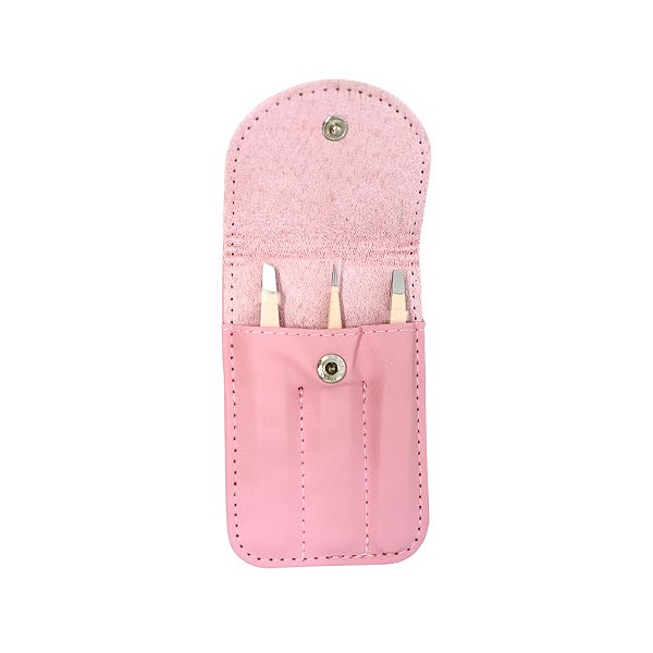 Kit de pinças rosa claro + case para sobrancelha