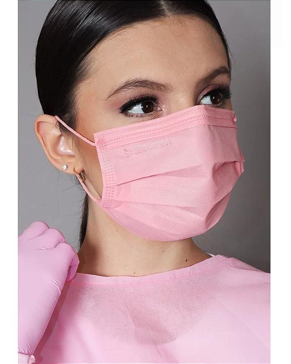 Máscara Descartável Rosa com Elástico Color Destak com 50 Unidades