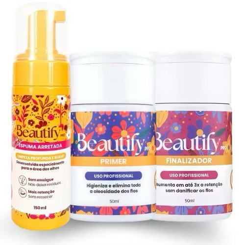 ￼Kit Retenção De Cílios Espuma De Limpeza + Primer + Finalizador Beautify Pro Extensão De Cílios.
