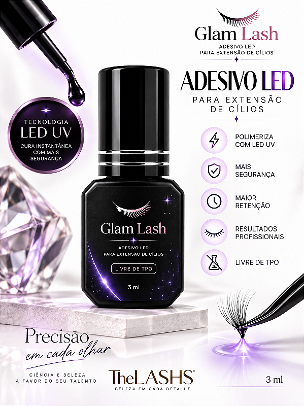 COLA ADESIVO LED UB PARA CILIOS 3ML GLAMLASH