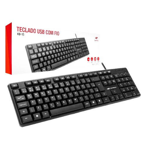 Teclado C3plus Usb Com Fio Preto - Kb-15bk