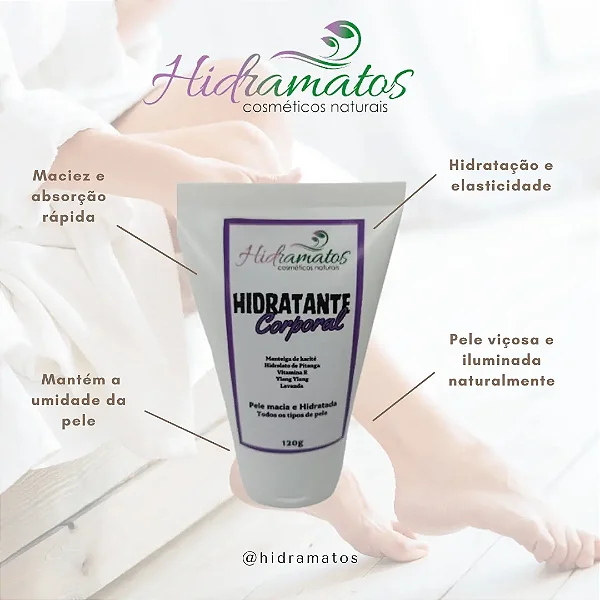Hidratante Corporal Natural Manteiga de Karité, Hidrolato de Pitanga, OE de Lavanda/ Ylang Ylang,  120g - Hidramatos