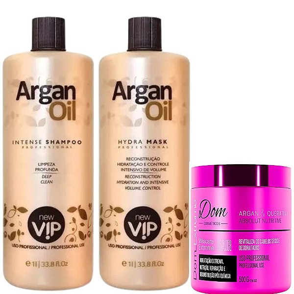 Kit Escova Progressiva New Vip Argan Oil Mascara Extreme 500g