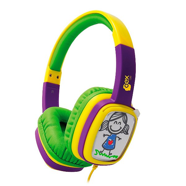 Fone De Ouvido Infantil OEX KIDS Cartoon HP302 85dB - Verde, Roxo e Amarelo