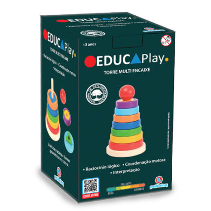 Brinquedo Educativo de Madeira Torre de Encaixe