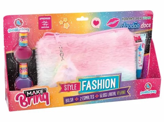 Bolsa Plush com Esmalte e Gloss Labial