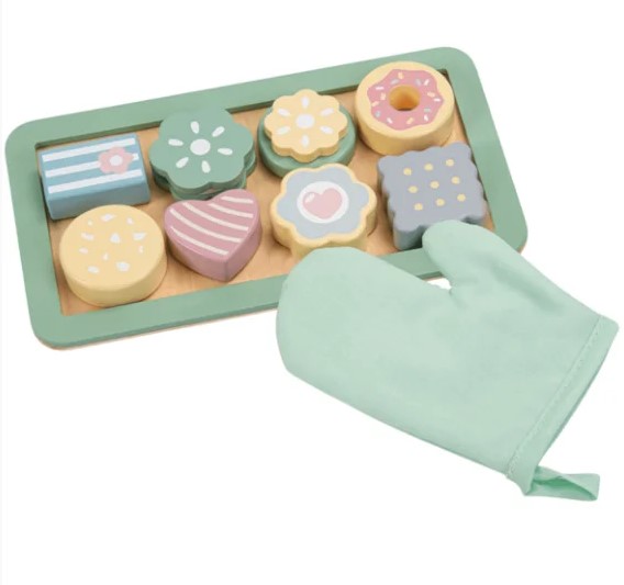 Brinquedo de Madeira Kit Bandeja de Bolos com Luva