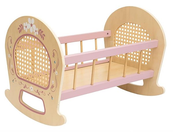 Brinquedo de Madeira Berço para Boneca Palha Rosa