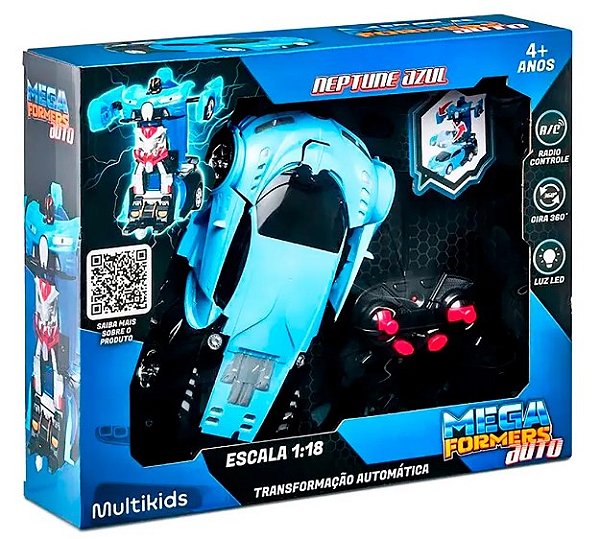 Carrinho Transformavel R/C Escala 1:18 Megaformers Auto - Neptune Azul