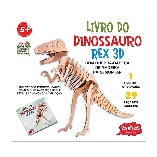 Livro do Dinossauro T-Rex 3D com Peças de Madeira